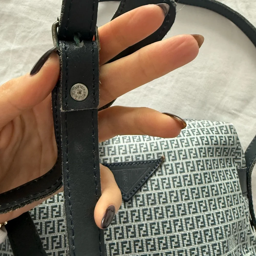 Vintage Fendi Zucca Canvas Shoulder Bag – Blue/Gray Monogram – Made in Italy - Picture 13 of 16
